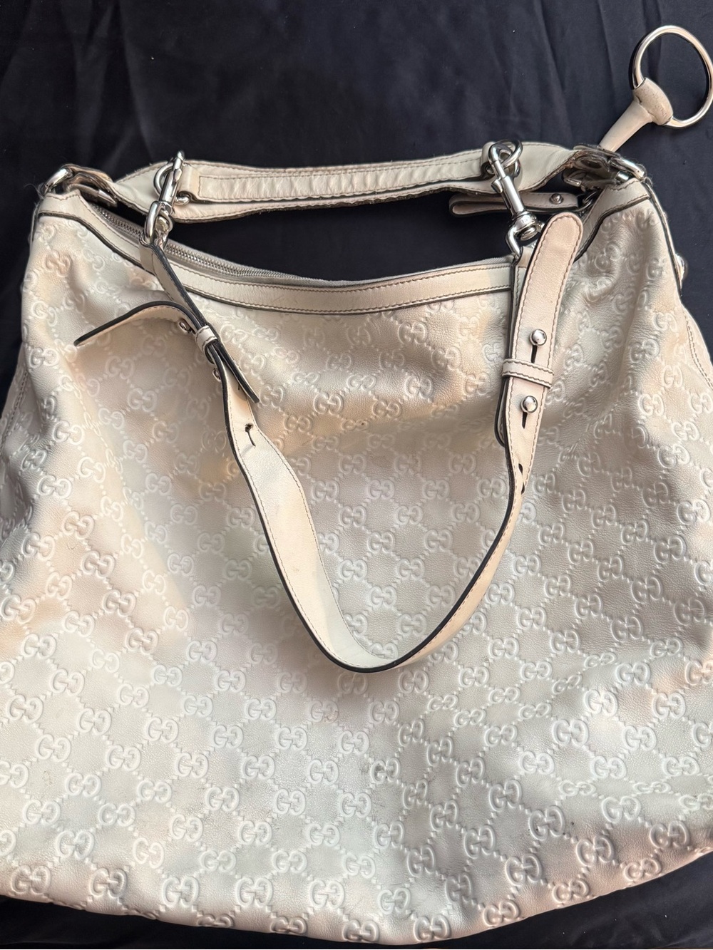 Gucci Cream Monogram Shoulder Bag with Silver Hardware